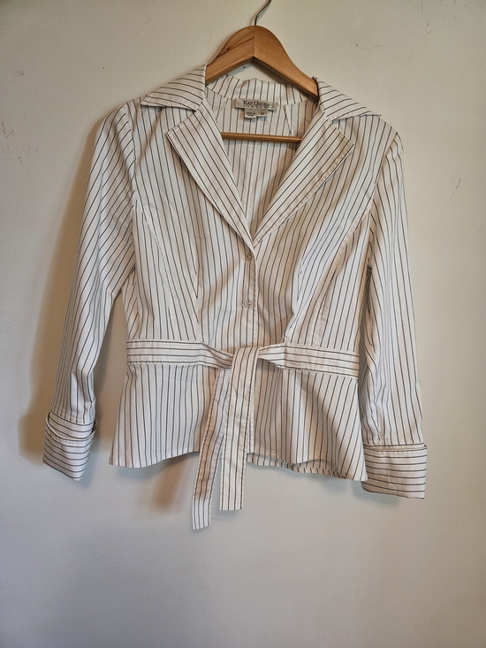 Kay Unger Tops - Kay Unger White Blouse with Black Pinstripes